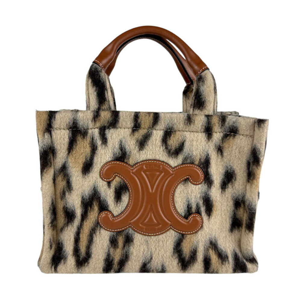 Celine Leopard Beige Black Cabas Shoulder Tan Textile Brown Bag Thais Leather - Picture 2 of 4